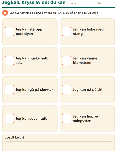 Forhåndsvisning av Alt om meg-arbeidsark for Barnehage (5-7 år)