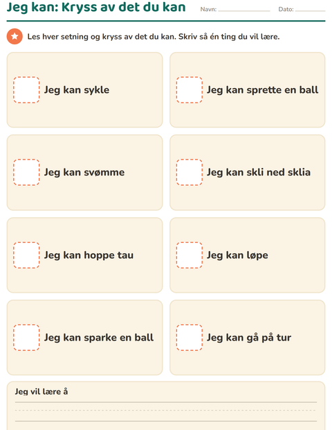 Forhåndsvisning av Alt om meg-arbeidsark for Barnehage (5-7 år)