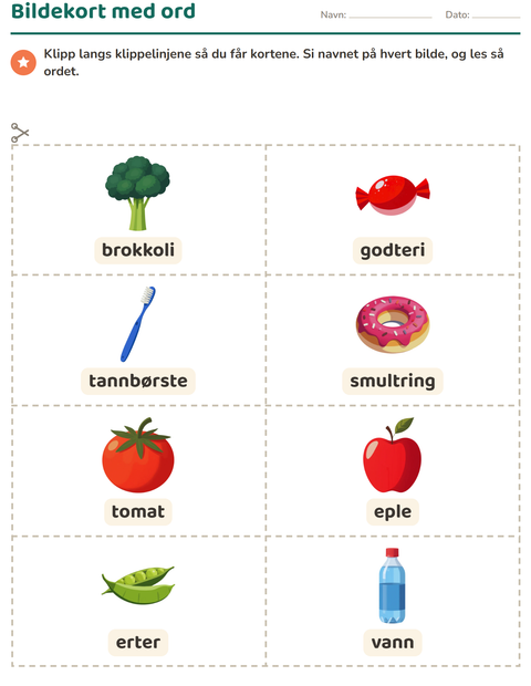 Forhåndsvisning av Bildekort-arbeidsark med I supermarkedet for Barnehage (5-7 år)