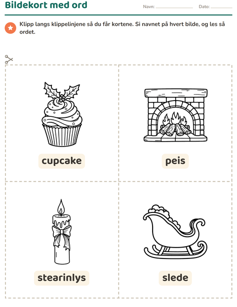 Forhåndsvisning av Bildekort-arbeidsark med Jul S/H 2 for Barnehage (5-7 år)