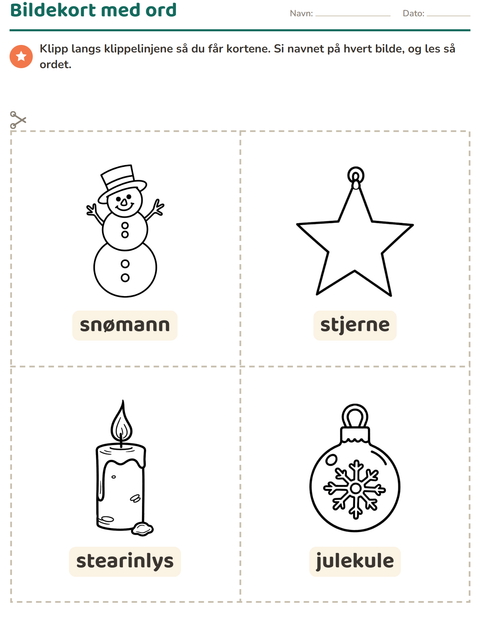 Forhåndsvisning av Bildekort-arbeidsark med Jul S/H for Barnehage (5-7 år)