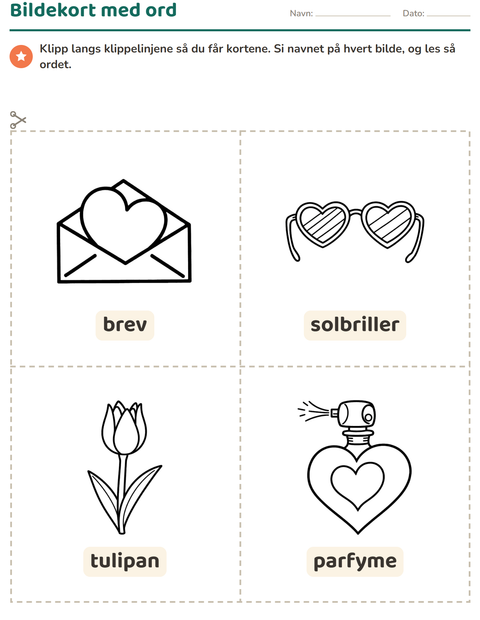Forhåndsvisning av Bildekort-arbeidsark med Valentinsdag SH 2 for Barnehage (5-7 år)