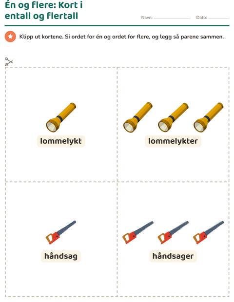 Forhåndsvisning av Bildekort-arbeidsark med Verktøy for Barnehage (5-7 år)