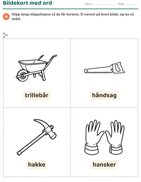 Forhåndsvisning av Bildekort-arbeidsark med Verktøy SH for Barnehage (5-7 år)