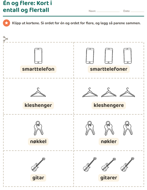 Forhåndsvisning av Bildekort-arbeidsark med Objekter SH for Barnehage (5-7 år)