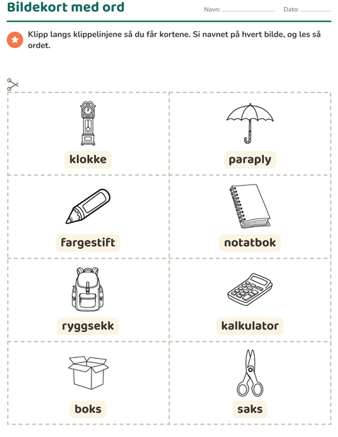 Forhåndsvisning av Bildekort-arbeidsark med Utdanning SH for Barnehage (5-7 år)