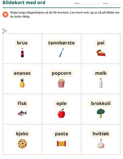 Forhåndsvisning av Bildekort-arbeidsark med I supermarkedet for Barnehage (5-7 år)