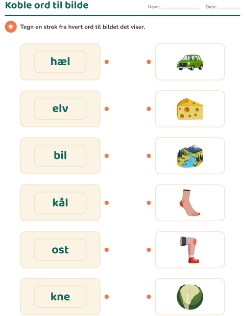 Forhåndsvisning av Bildeordforråd-arbeidsark for Barnehage (5-7 år)