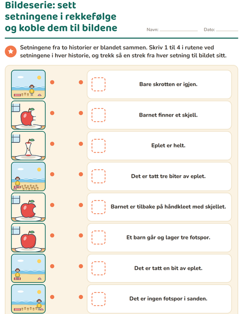 Forhåndsvisning av Bildeserier-arbeidsark for 1. trinn