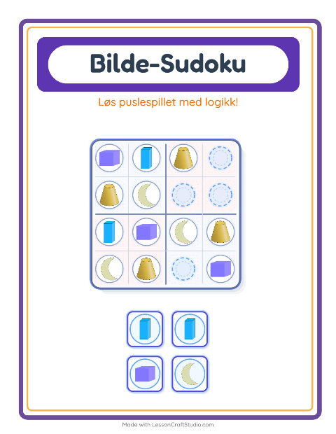 Forhåndsvisning av Bildesudoku-arbeidsark med Former for Barnehage (5-7 år)