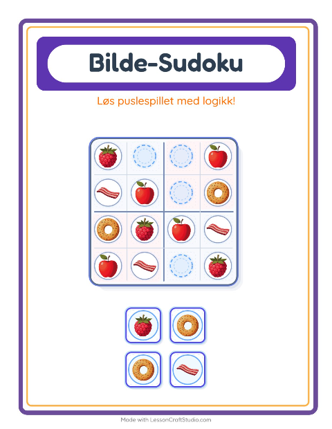 Forhåndsvisning av Bildesudoku-arbeidsark med Frokost for Barnehage (5-7 år)