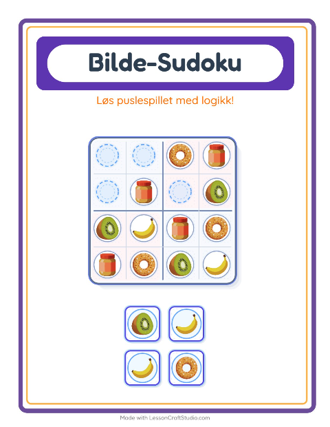 Forhåndsvisning av Bildesudoku-arbeidsark med I supermarkedet for Barnehage (5-7 år)