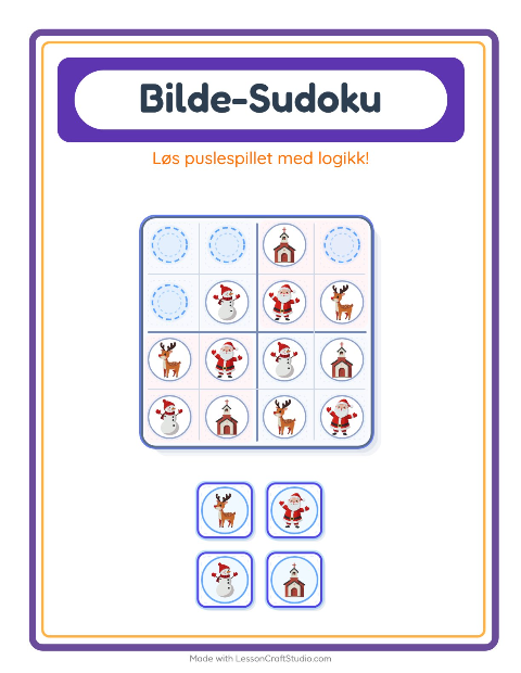 Forhåndsvisning av Bildesudoku-arbeidsark med Jul for Barnehage (5-7 år)