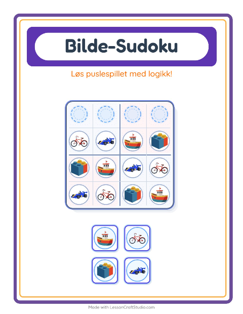 Forhåndsvisning av Bildesudoku-arbeidsark med Leker for Barnehage (5-7 år)