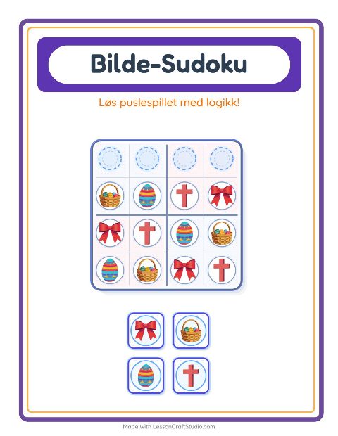 Forhåndsvisning av Bildesudoku-arbeidsark med Påske for Barnehage (5-7 år)