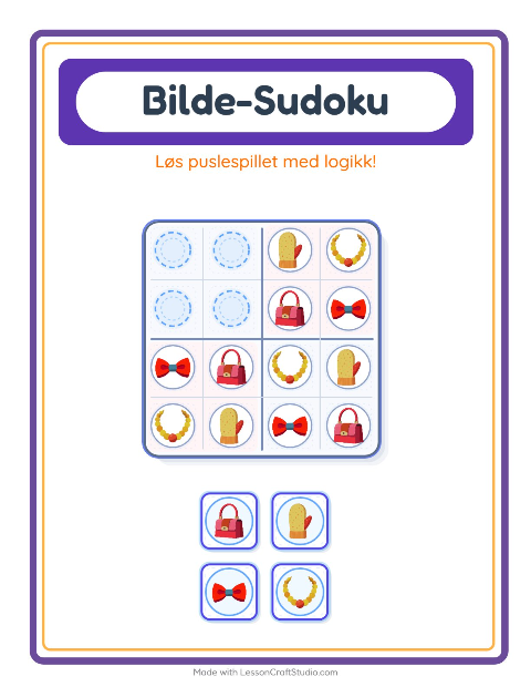 Forhåndsvisning av Bildesudoku-arbeidsark med Tilbehør for Barnehage (5-7 år)