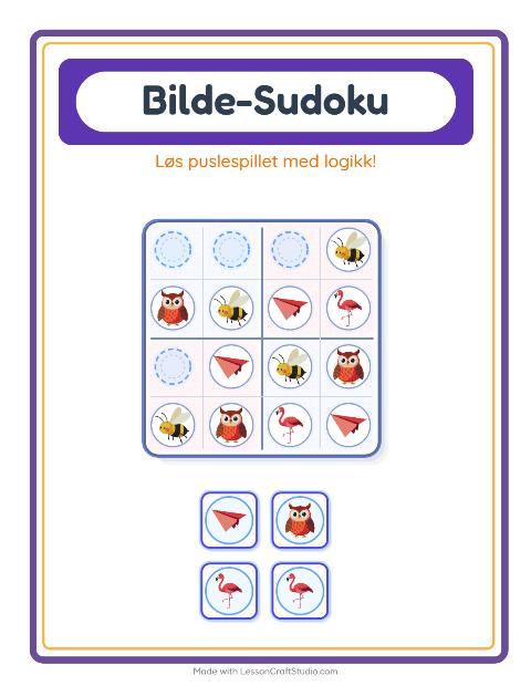 Forhåndsvisning av Bildesudoku-arbeidsark med Ting som flyr for Barnehage (5-7 år)