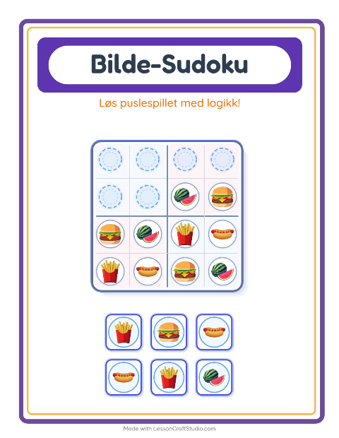 Forhåndsvisning av Bildesudoku-arbeidsark med 4. juli for Barnehage (5-7 år)