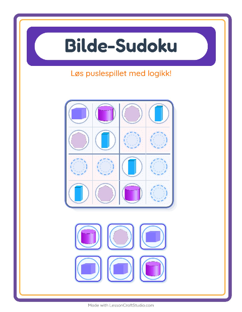 Forhåndsvisning av Bildesudoku-arbeidsark med Former for Barnehage (5-7 år)