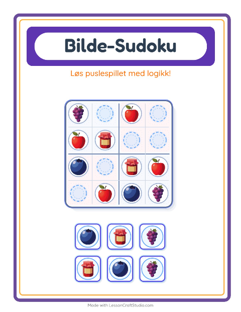 Forhåndsvisning av Bildesudoku-arbeidsark med Frokost for Barnehage (5-7 år)