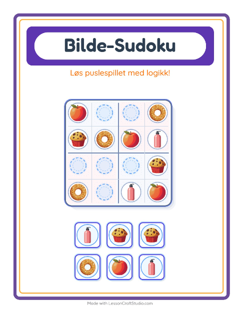 Forhåndsvisning av Bildesudoku-arbeidsark med I supermarkedet for Barnehage (5-7 år)