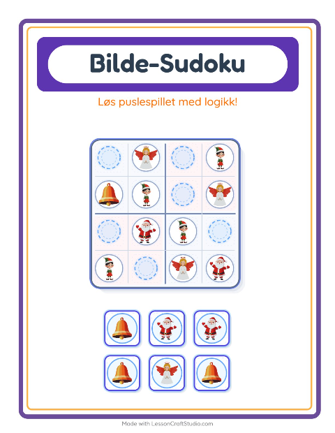 Forhåndsvisning av Bildesudoku-arbeidsark med Jul for Barnehage (5-7 år)