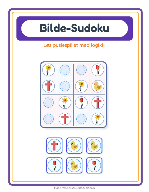 Forhåndsvisning av Bildesudoku-arbeidsark med Påske for Barnehage (5-7 år)