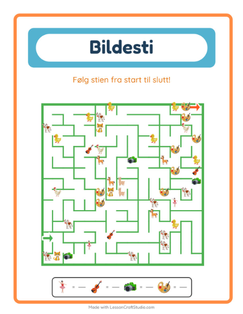 Forhåndsvisning av Bildevei-arbeidsark med Aktiviteter for Barnehage (5-7 år)