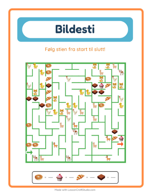 Forhåndsvisning av Bildevei-arbeidsark med Bakeri for Barnehage (5-7 år)