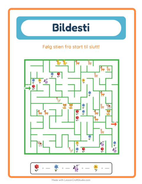 Forhåndsvisning av Bildevei-arbeidsark med Blomster for Barnehage (5-7 år)