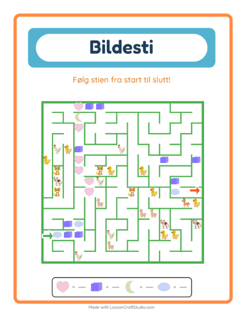 Forhåndsvisning av Bildevei-arbeidsark med Former for Barnehage (5-7 år)