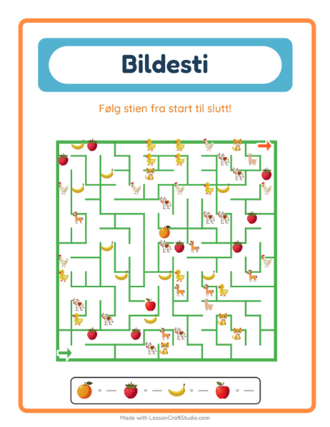 Forhåndsvisning av Bildevei-arbeidsark med Frokost for Barnehage (5-7 år)
