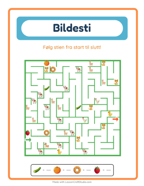 Forhåndsvisning av Bildevei-arbeidsark med I supermarkedet for Barnehage (5-7 år)