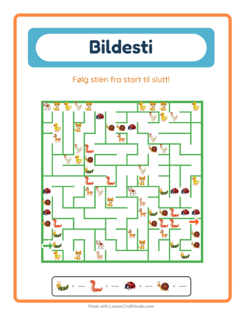Forhåndsvisning av Bildevei-arbeidsark med Insekter og kryp for Barnehage (5-7 år)