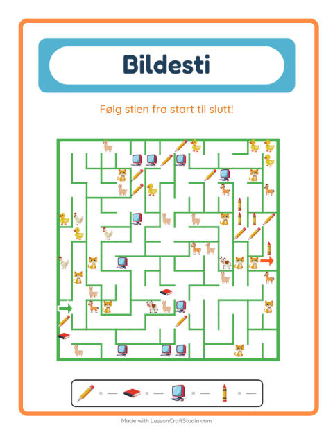 Forhåndsvisning av Bildevei-arbeidsark med Klasserom for Barnehage (5-7 år)