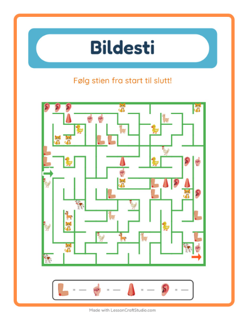 Forhåndsvisning av Bildevei-arbeidsark med Kroppsdeler for Barnehage (5-7 år)
