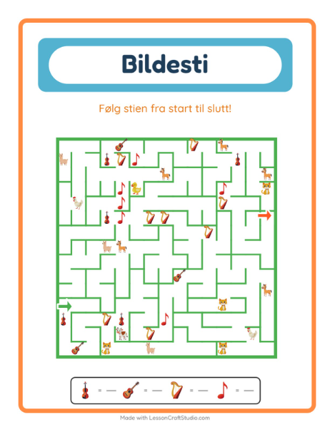 Forhåndsvisning av Bildevei-arbeidsark med Musikk for Barnehage (5-7 år)