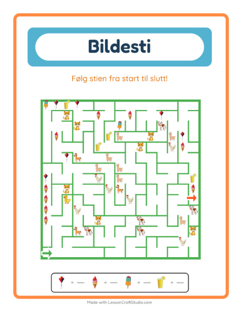 Forhåndsvisning av Bildevei-arbeidsark med Sommer for Barnehage (5-7 år)