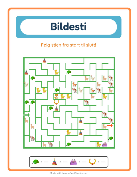 Forhåndsvisning av Bildevei-arbeidsark med Tilbehør for Barnehage (5-7 år)