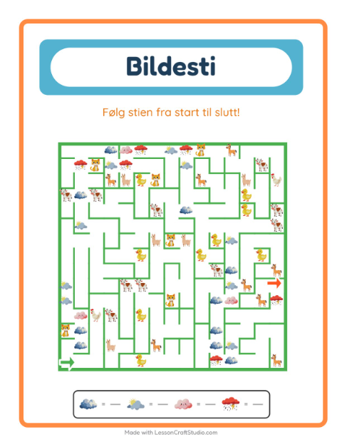 Forhåndsvisning av Bildevei-arbeidsark med Vær for Barnehage (5-7 år)
