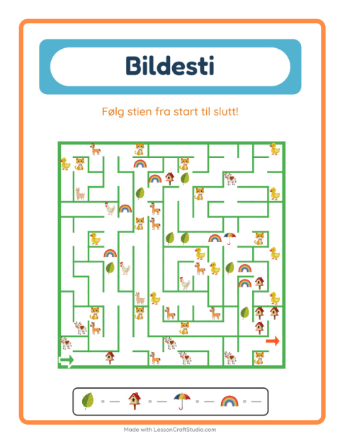 Forhåndsvisning av Bildevei-arbeidsark med Vår for Barnehage (5-7 år)