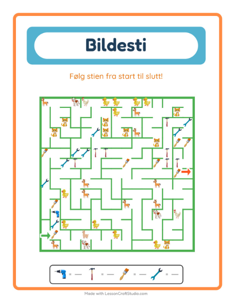 Forhåndsvisning av Bildevei-arbeidsark med Verktøy for Barnehage (5-7 år)