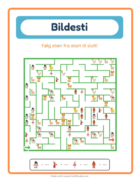 Forhåndsvisning av Bildevei-arbeidsark med Yrker for Barnehage (5-7 år)