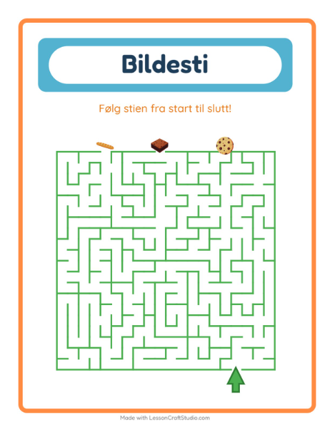 Forhåndsvisning av Bildevei-arbeidsark med Bakeri for Barnehage (5-7 år)