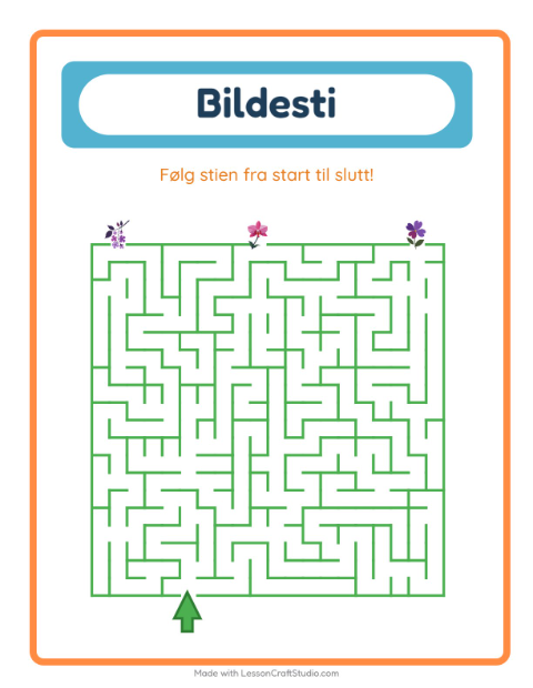 Forhåndsvisning av Bildevei-arbeidsark med Blomster for Barnehage (5-7 år)