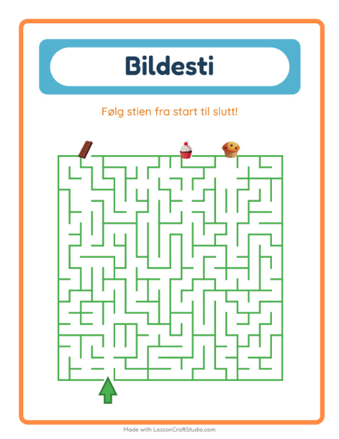 Forhåndsvisning av Bildevei-arbeidsark med Desserter og godteri for Barnehage (5-7 år)