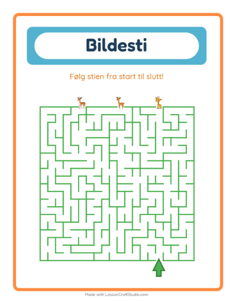 Forhåndsvisning av Bildevei-arbeidsark med Dyrehagedyr for Barnehage (5-7 år)