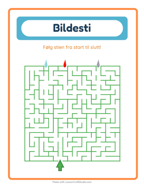 Forhåndsvisning av Bildevei-arbeidsark med Farger for Barnehage (5-7 år)