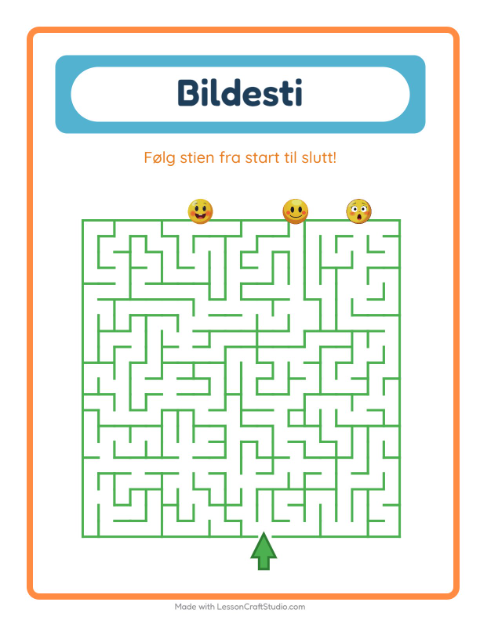 Forhåndsvisning av Bildevei-arbeidsark med Følelser for Barnehage (5-7 år)