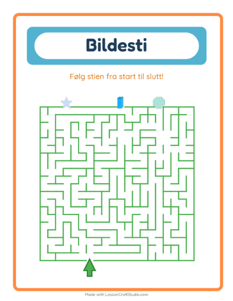 Forhåndsvisning av Bildevei-arbeidsark med Former for Barnehage (5-7 år)